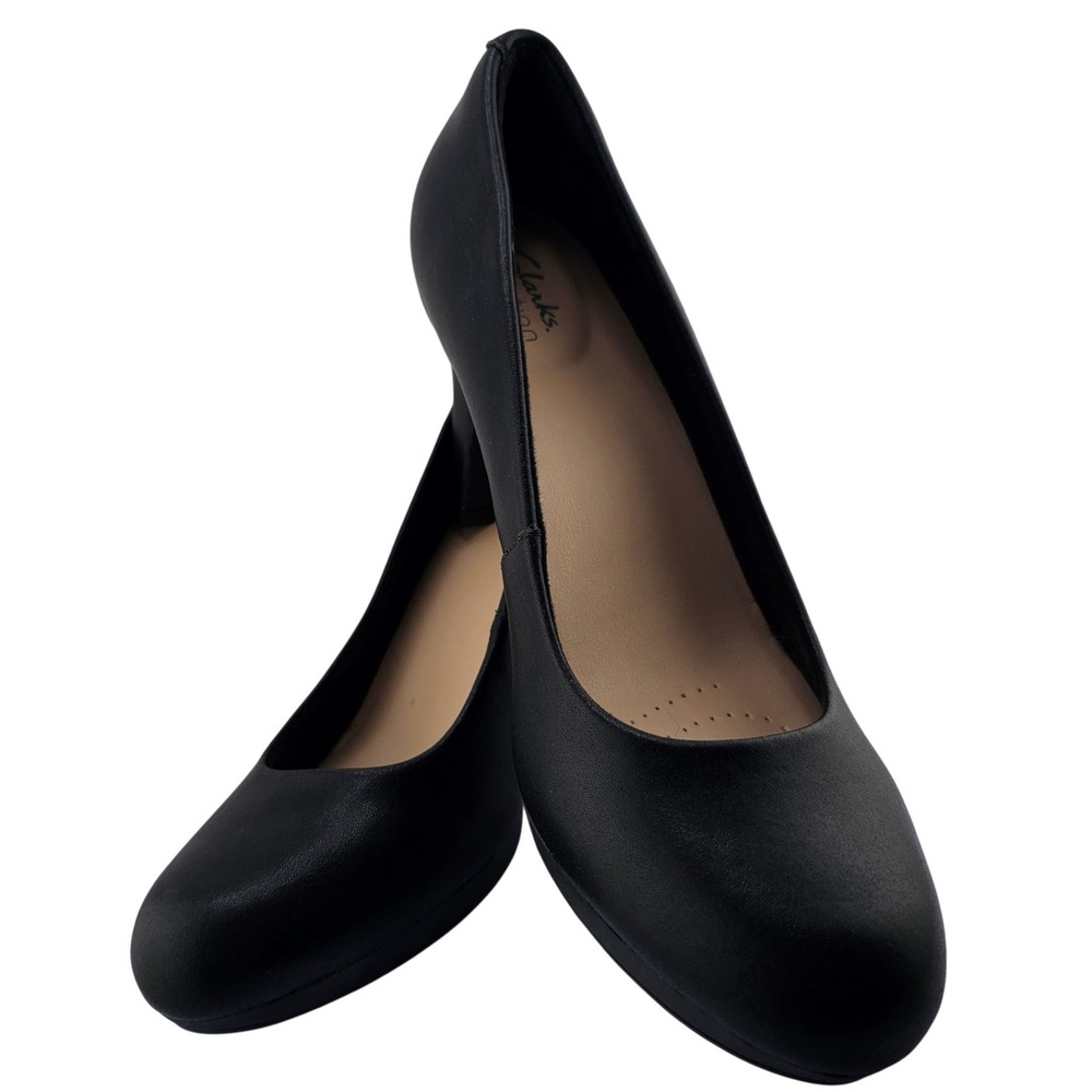 Clarks Collection Black‎ Leather Pumps Heels Womens Size 9M Classic Career New